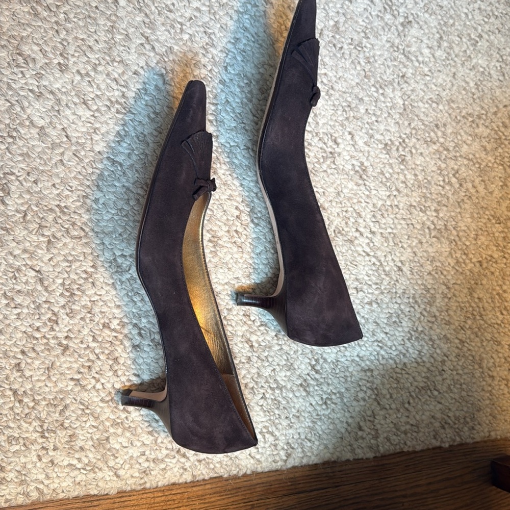 Ann Taylor Nadia Dark Chocolate Suede Kitten Heel with tassel toe - Picture 4 of 5